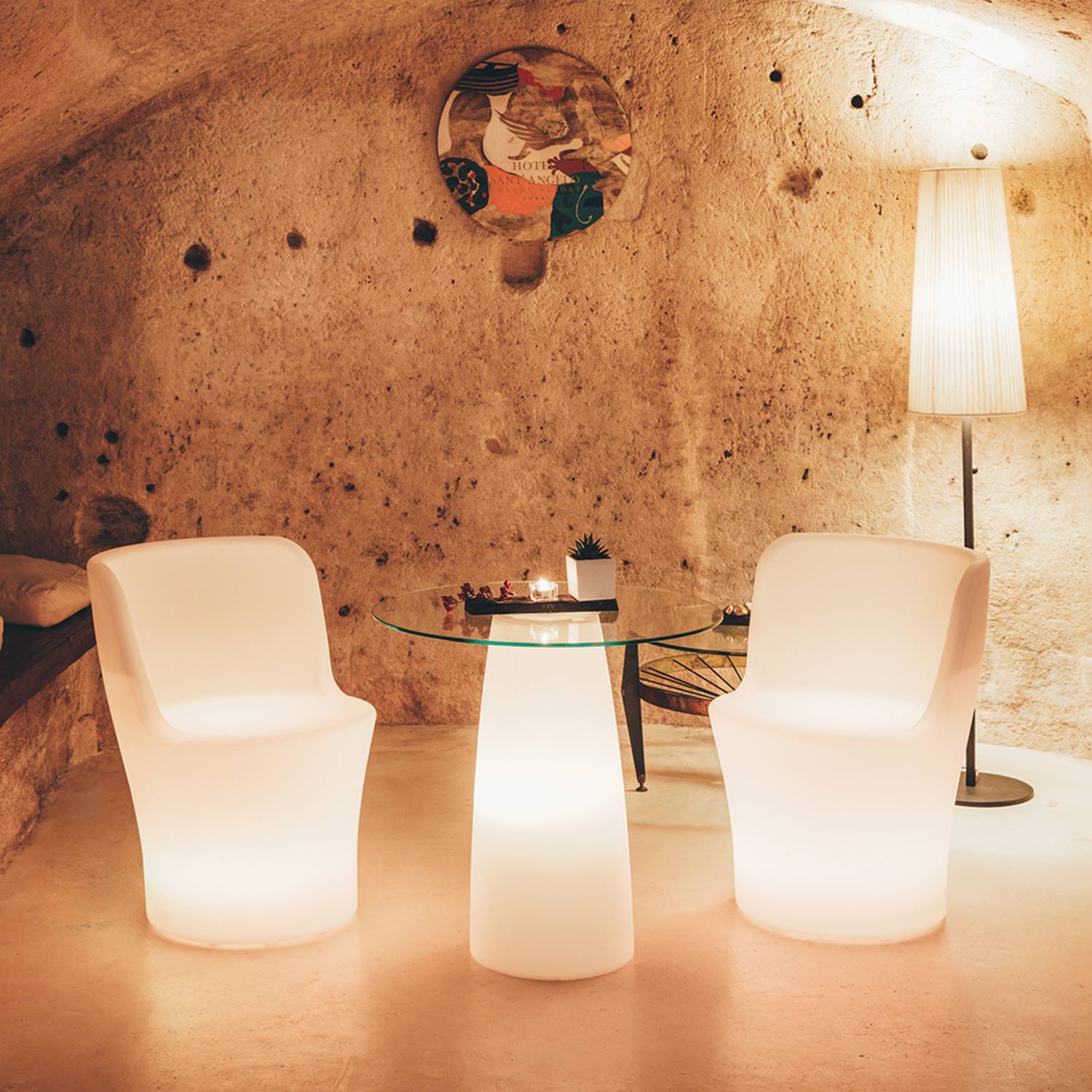 Image of Seduta Comfy Moon con led in resina 60x60 cm
