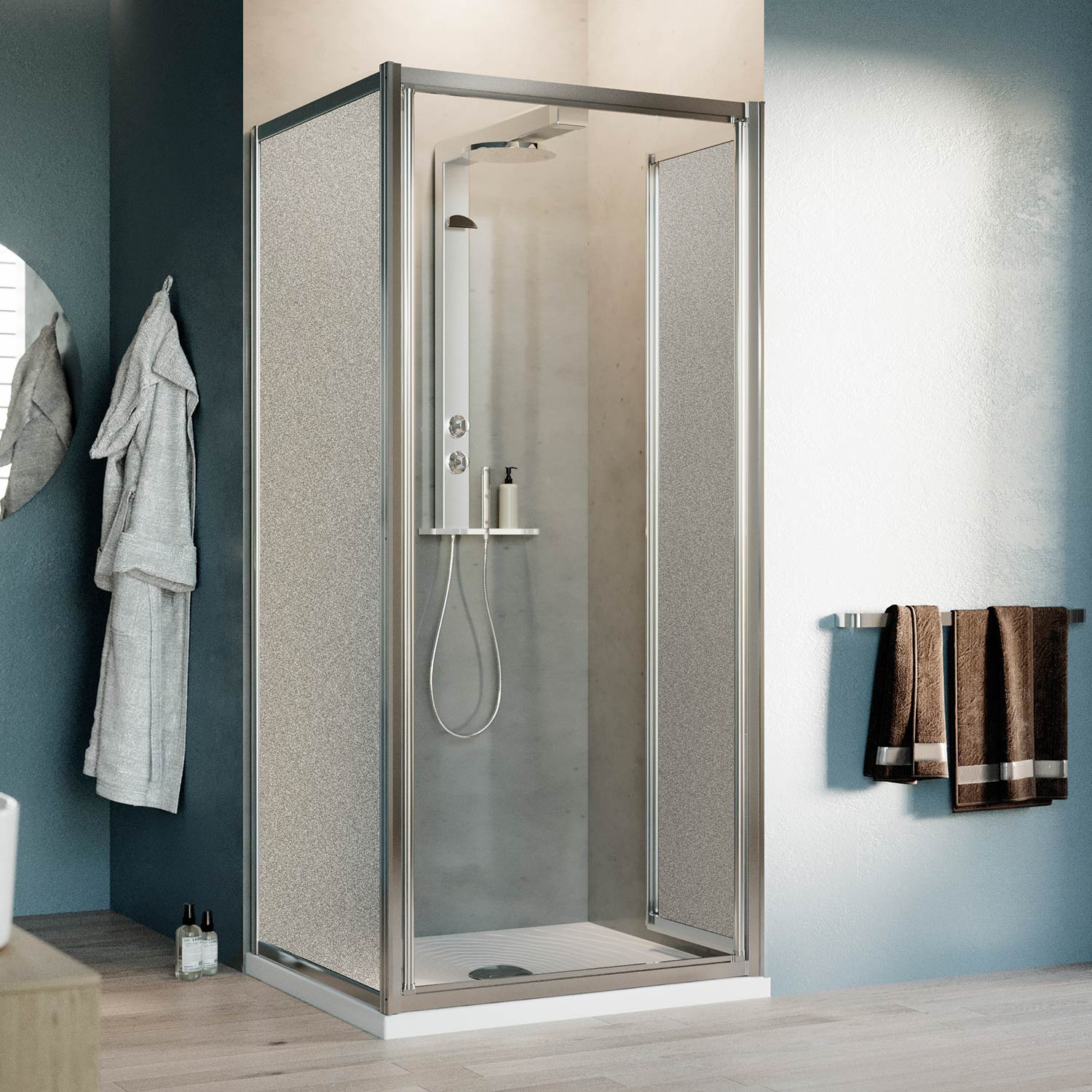 Idralite BOX DOCCIA SALOON ANGOLARE DOPPIA ANTA BATTENTE VETRO CRISTALLO H198 CABINA 