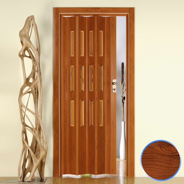 Porta a Soffietto da Interno in PVC Ciliegio Vetro Trasparente 88,5x214 cm mod. Luciana