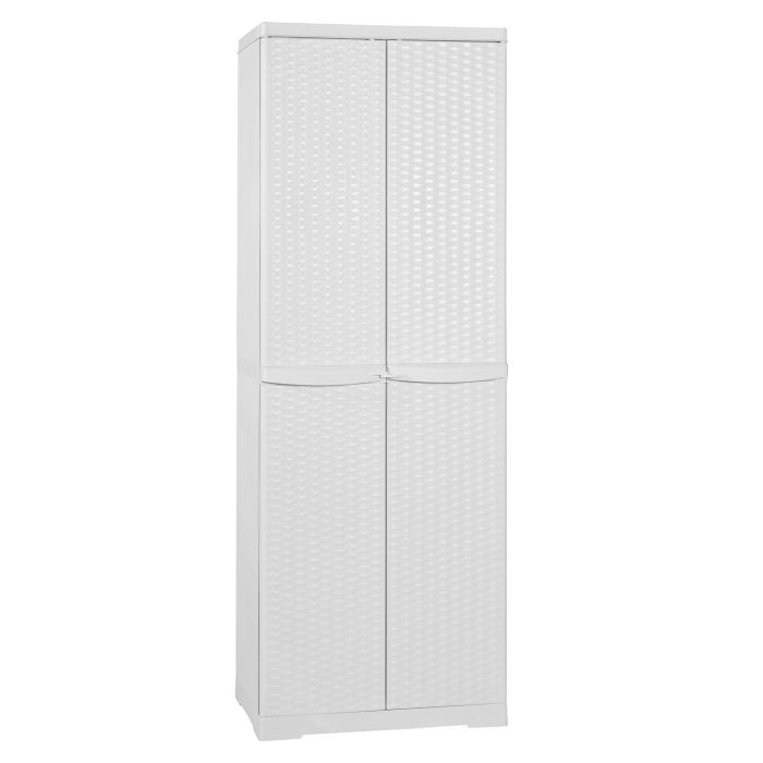 Armadio alto in resina a due ante con portascope H178 cm colore bianco mod. Rattan main product photo