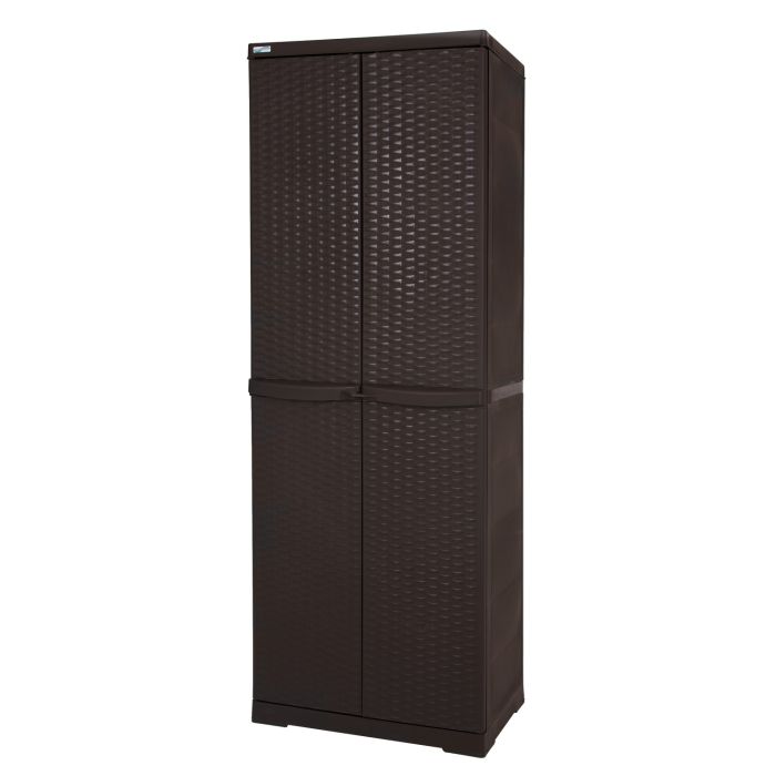 Armadio alto in resina a due ante con portascope H178 cm colore wengè mod. Rattan main product photo