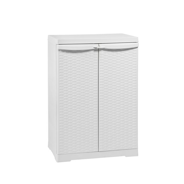 Armadio basso in resina a due ante due ripiani H91 cm colore bianco mod. Rattan main product photo