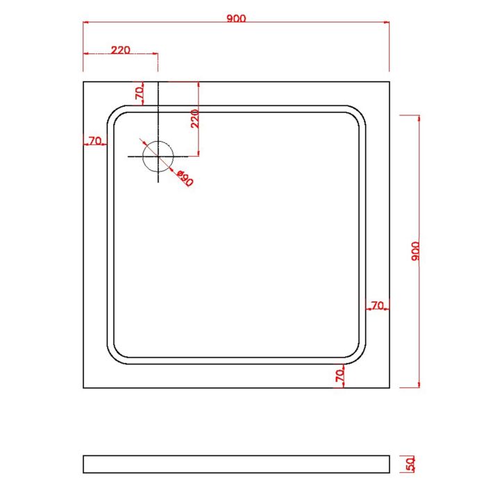 Piatto Doccia 90x90x5 cm Quadrato Abs mod. Selene