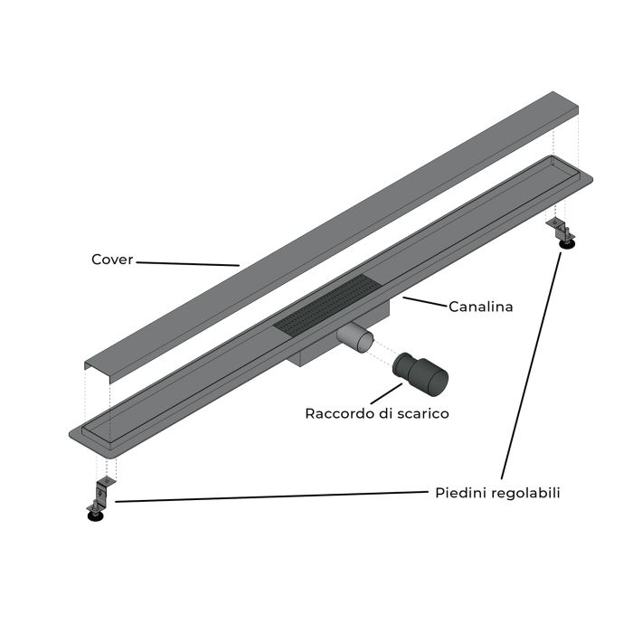 Canalina di scarico in Acciaio Inox 60x 7 CM a pavimento regolabile mod. Style