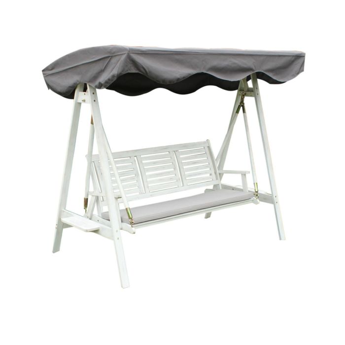 Dondolo bianco a tre posti in legno massiccio con telo grigio main product photo
