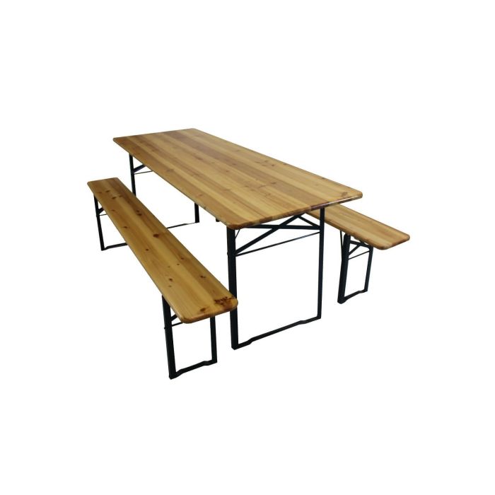 Set tavolo 220x80 cm e panche 220x25 cm in legno di abete mod. Birreria