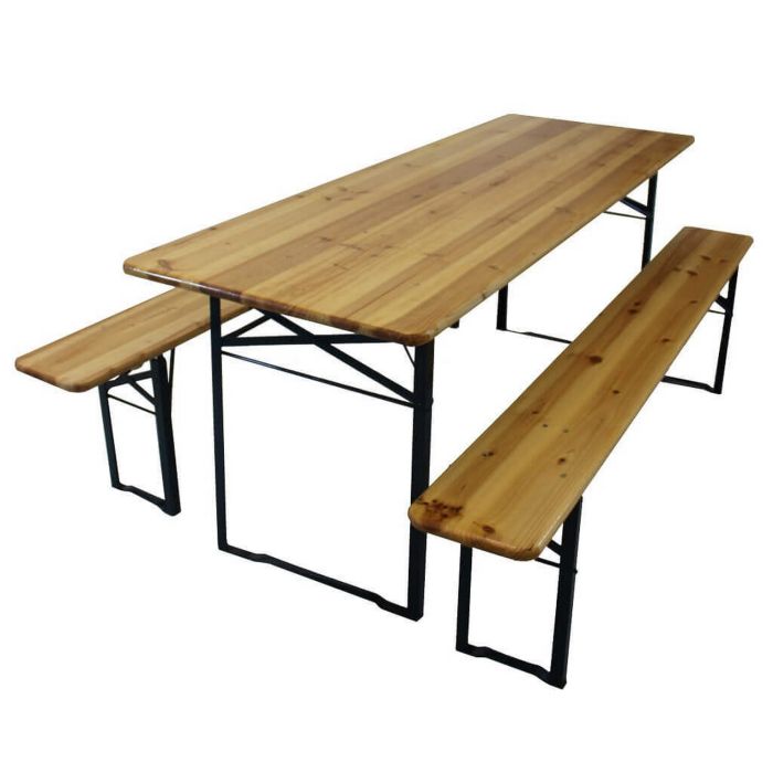 Set tavolo 200x70 cm e panche 200x25 cm in legno di abete mod. Birreria main product photo