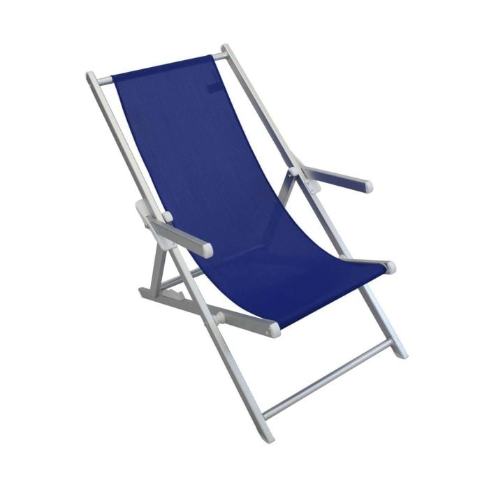 Sdraio pieghevole con braccioli in alluminio e tessuto Blu mod. Mare main product photo