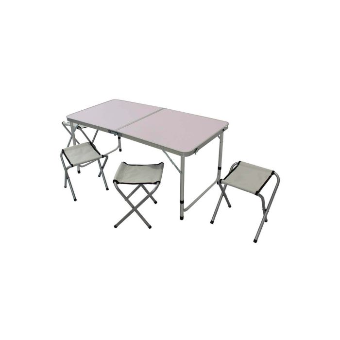Set tavolo pieghevole e 4 sgabelli in alluminio e tessuto grigio main product photo