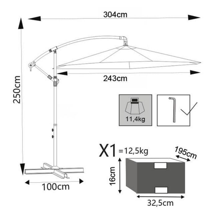 Ombrellone da giardino 2,5x2,5 con telo in poliestere Ecru palo Antracite antivento mod. Almeria