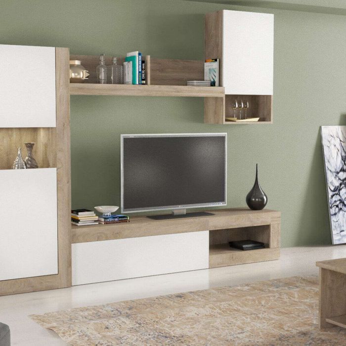Parete attrezzata soggiorno di colore Bianco e Rovere chiaro mod. Roomy