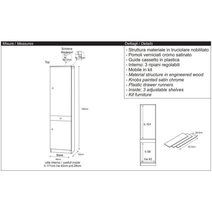Mobile 2 ante 6 ripiani regolabili h 110 cm colore Eucalipto