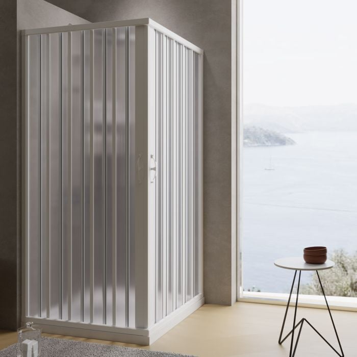 Box doccia a soffietto in PVC 100x100 cm H 185 mod. Aster con apertura centrale