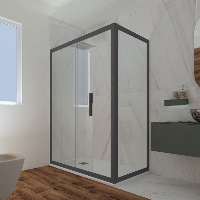 Box doccia scorrevole 80x150 CM H 200 Vetro Trasparente Profilo Antracite mod. Deco Duo