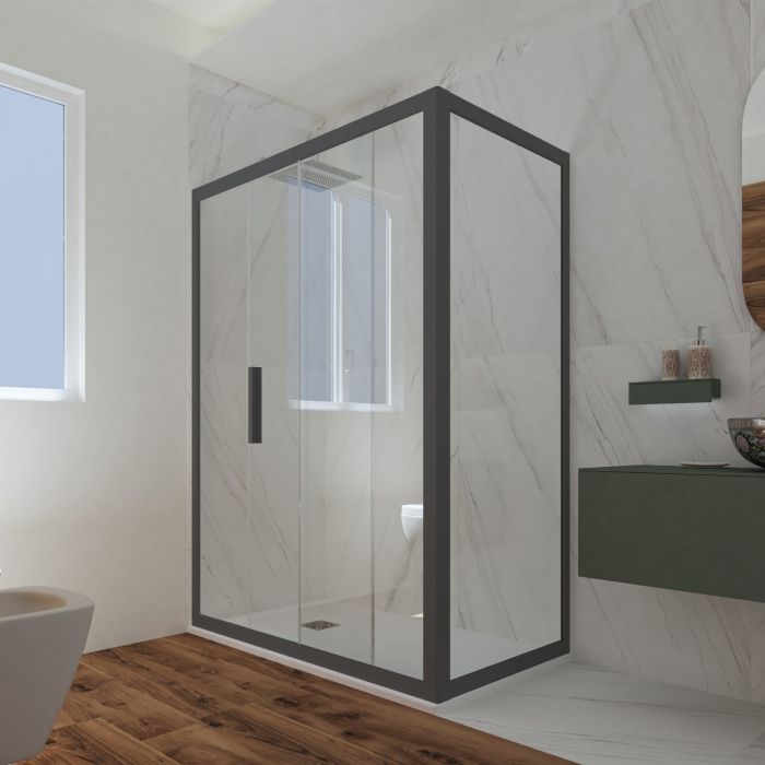 Box doccia scorrevole 80x150 CM H 200 Vetro Trasparente Profilo Antracite mod. Deco Duo