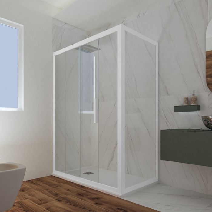 Box doccia scorrevole 80x130 CM H 200 Vetro Trasparente Profilo Bianco Matt mod. Deco Duo