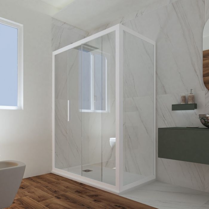 Box doccia scorrevole 80x130 CM H 200 Vetro Trasparente Profilo Bianco Matt mod. Deco Duo