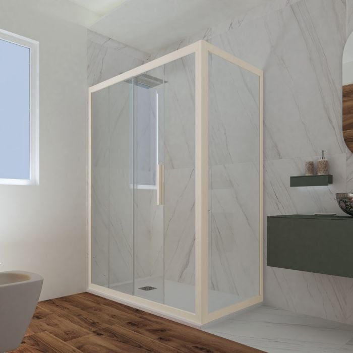 Box doccia scorrevole 75x100 CM H 200 Vetro Trasparente Profilo Champagne mod. Deco Duo