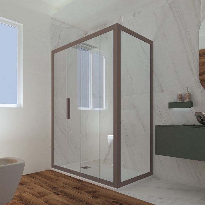 Box doccia scorrevole 70x150 CM H 200 Vetro Trasparente Profilo Chocolate mod. Deco Duo