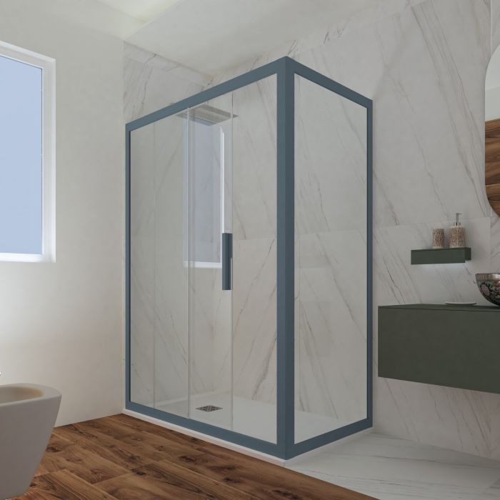 Box doccia scorrevole 70x130 CM H 200 Vetro Trasparente Profilo Blu Navy mod. Deco Duo