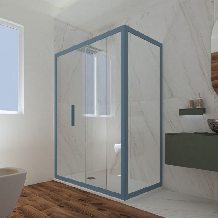 Box doccia scorrevole 70x130 CM H 200 Vetro Trasparente Profilo Blu Navy mod. Deco Duo