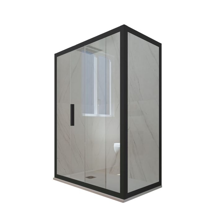 Box doccia scorrevole 70x130 CM H 200 Vetro Trasparente Profilo Nero Matt mod. Deco Duo