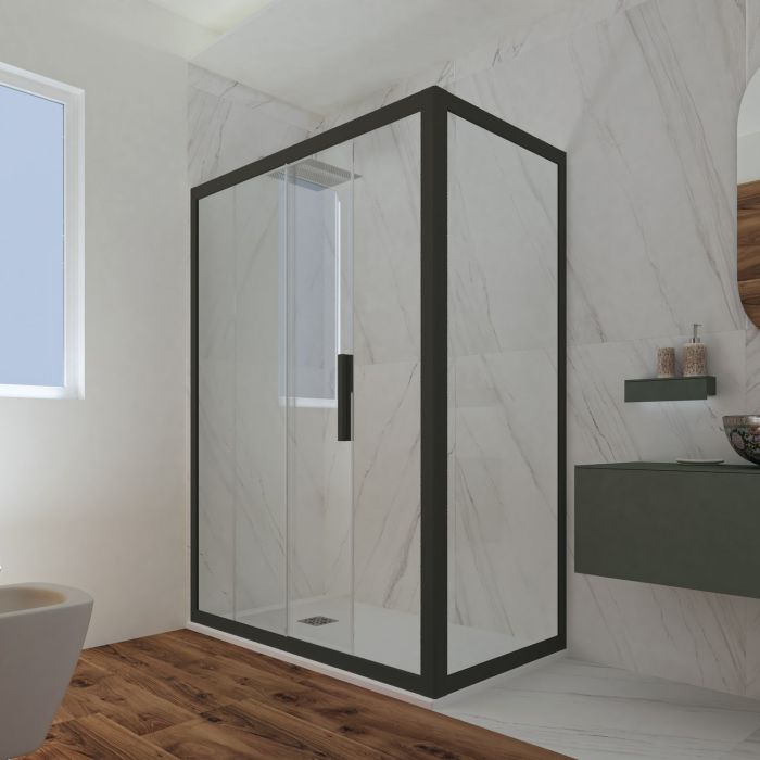 Box doccia scorrevole 70x130 CM H 200 Vetro Trasparente Profilo Nero Matt mod. Deco Duo