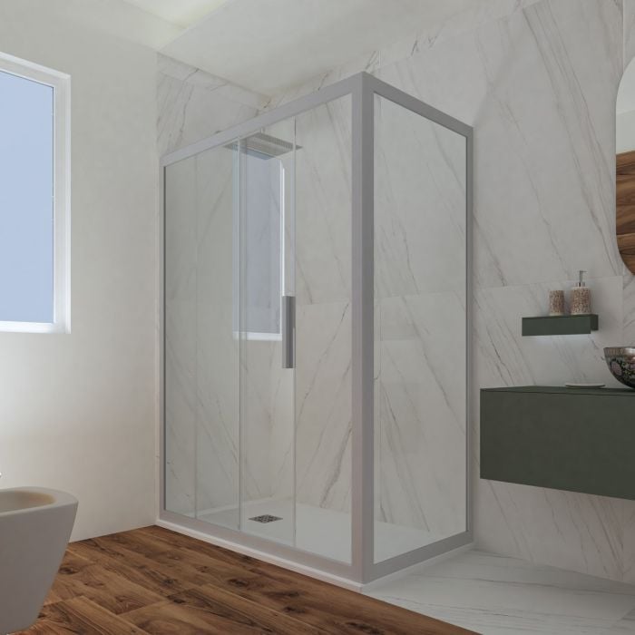 Box doccia scorrevole 90x150 CM H 200 Vetro Trasparente Profilo Silver mod. Deco Duo