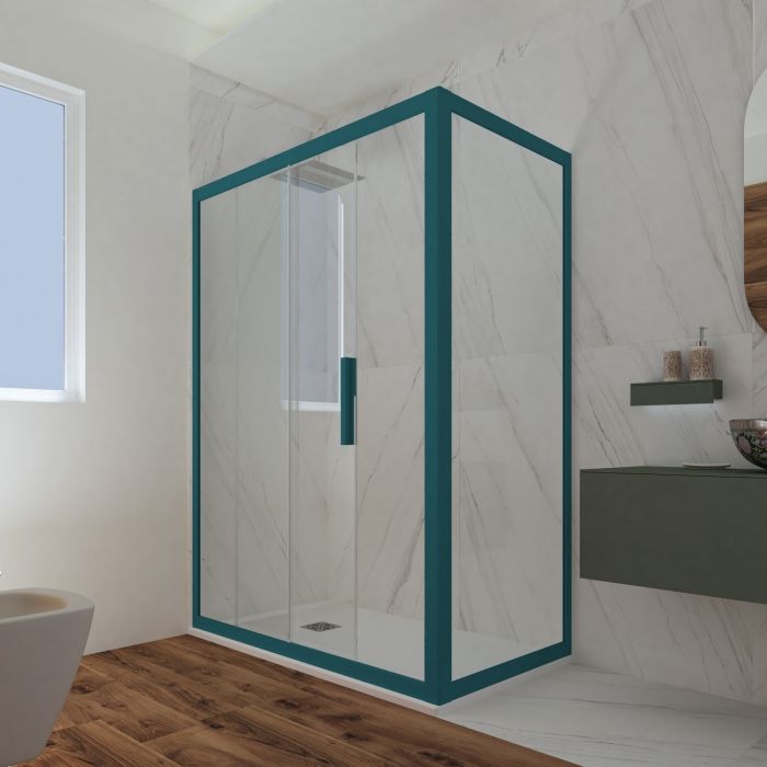 Box doccia scorrevole 75x110 CM H 200 Vetro Trasparente Profilo Verde Night Watch mod. Deco Duo