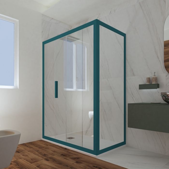 Box doccia scorrevole 75x110 CM H 200 Vetro Trasparente Profilo Verde Night Watch mod. Deco Duo