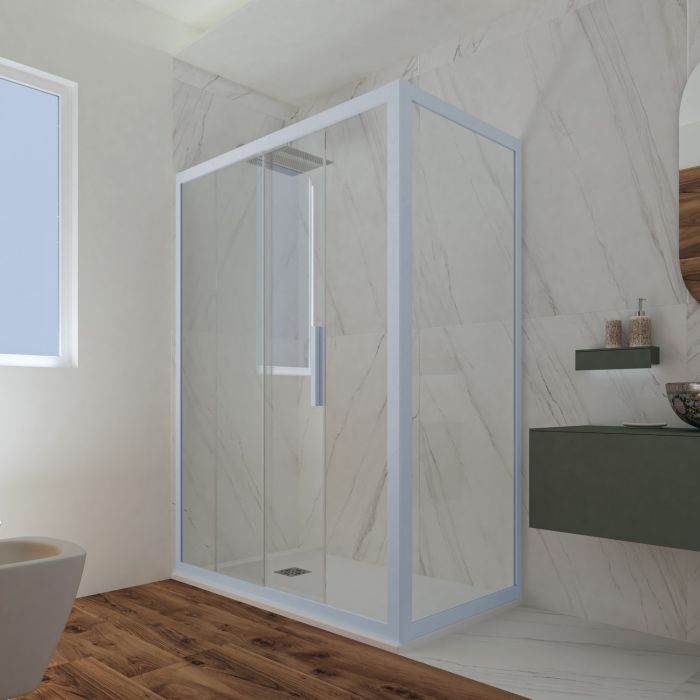 Box doccia scorrevole 75x170 CM H 200 Vetro Trasparente Profilo Blu Vintage mod. Deco Duo
