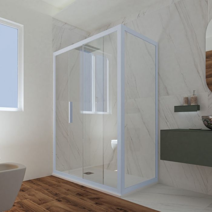 Box doccia scorrevole 75x170 CM H 200 Vetro Trasparente Profilo Blu Vintage mod. Deco Duo