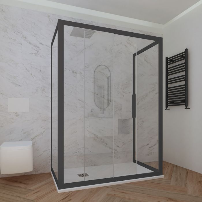 Box doccia 3 lati 75x120x75 CM H 200 Vetro Trasparente Profilo Antracite mod. Deco Trio