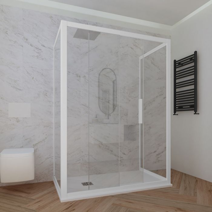 Box doccia 3 lati 80x140x80 CM H 200 Vetro Trasparente Profilo Bianco Matt mod. Deco Trio