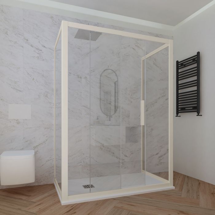 Box doccia 3 lati 80x110x80 CM H 200 Vetro Trasparente Profilo Champagne mod. Deco Trio
