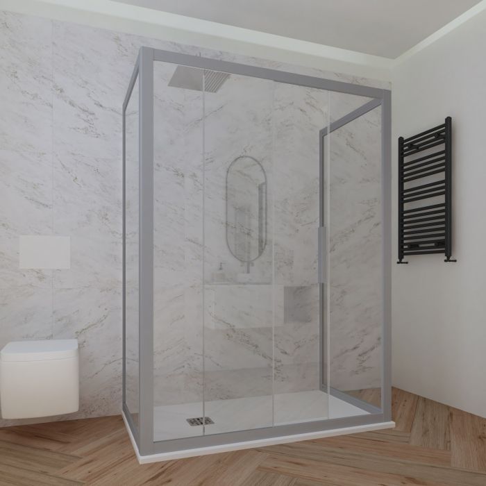 Box doccia 3 lati 90x170x90 CM H 200 Vetro Trasparente Profilo Silver mod. Deco Trio