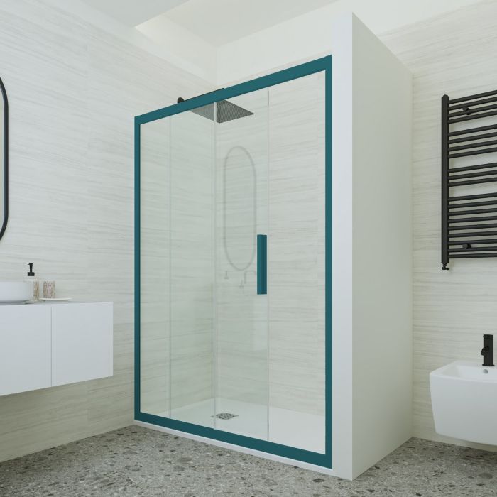 Porta doccia scorrevole 110 CM H 200 Vetro Trasparente Profilo Verde night watch mod. Deco
