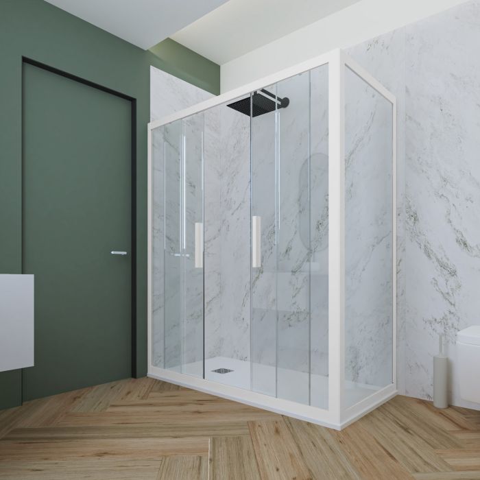 Box doccia 2 ante scorrevoli 80x150 CM H 200 Vetro Trasparente Profilo Bianco Matt mod. Glam Duo