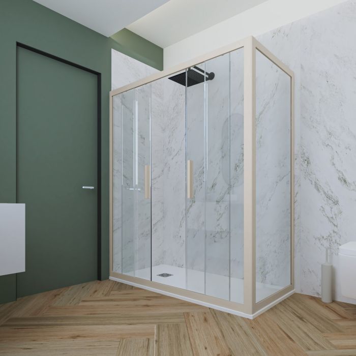 Box doccia 2 ante scorrevoli 80x120 CM H 200 Vetro Trasparente Profilo Champagne mod. Glam Duo