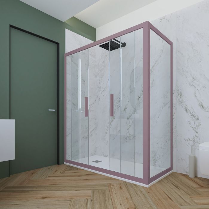 Box doccia 2 ante scorrevoli 80x130 CM H 200 Vetro Trasparente Profilo Lavanda mod. Glam Duo