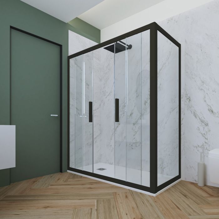 Box doccia 2 ante scorrevoli 90x140 CM H 200 Vetro Trasparente Profilo Nero Matt mod. Glam Duo