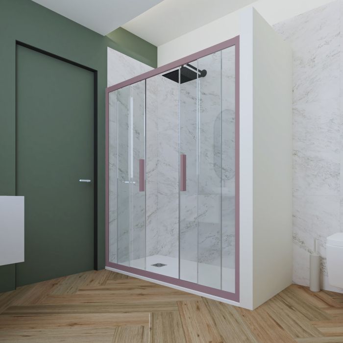 Porta doccia scorrevole 170 CM H 200 Vetro Trasparente Profilo Lavanda mod. Glam