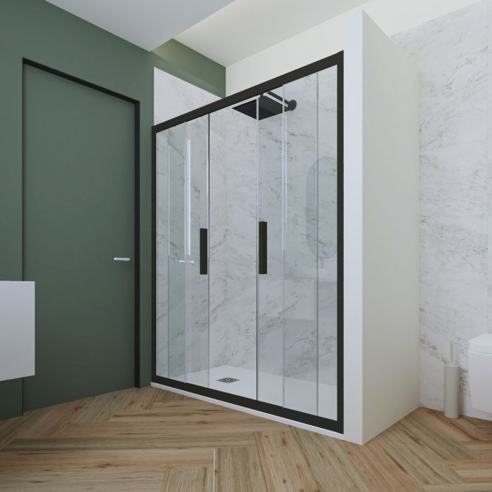 Porta doccia scorrevole 140 CM H 200 Vetro Trasparente Profilo Nero Matt mod. Glam