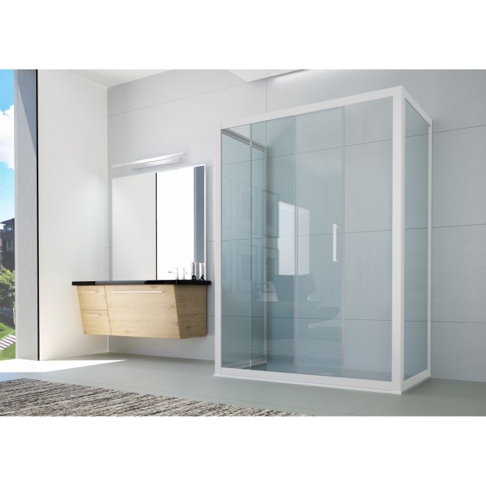 Box doccia 3 lati 80x110x80 CM H 200 Vetro Trasparente Profilo Bianco mod. Glax 3 lati