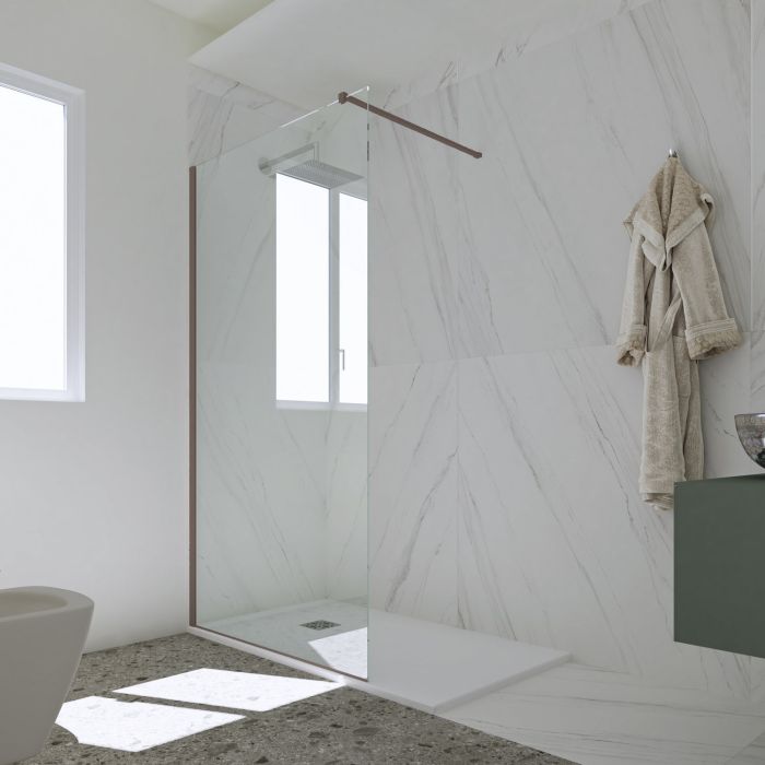 Parete doccia Walk-in da 90 CM H 200 Vetro Trasparente Profilo Chocolate in pvc mod. Kolors