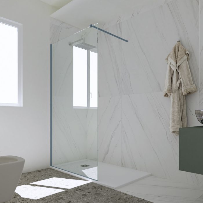 Parete doccia Walk-in da 110 CM H 200 Vetro Trasparente Profilo Blu Navy in pvc mod. Kolors