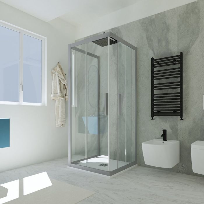 Box doccia 3 lati scorrevole 90x100x90 CM H 200 Vetro Trasparente Profilo Silver mod. Kolors Trio