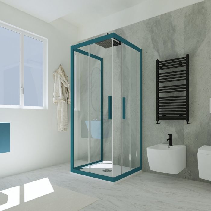 Box doccia 3 lati scorrevole 70x100x70 CM H 200 Vetro Trasparente Profilo Verde Night Watch mod. Kolors Trio