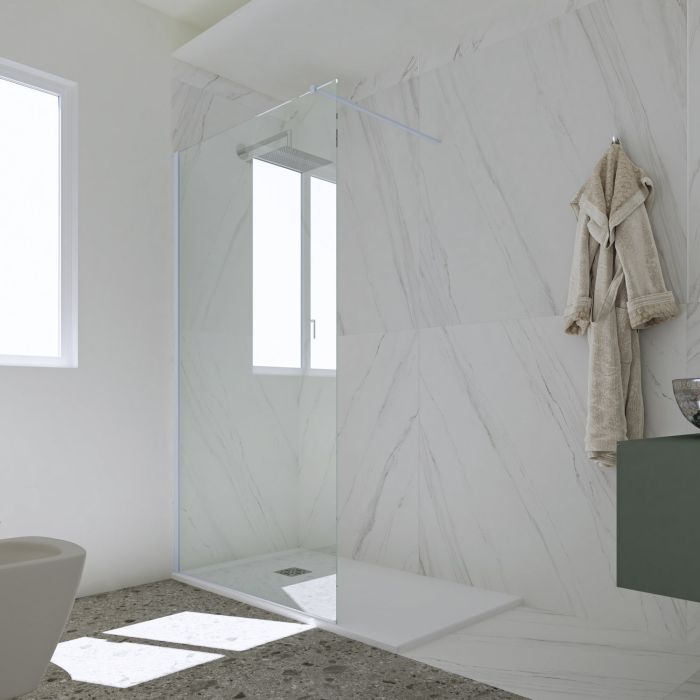 Parete doccia Walk-in da 90 CM H 200 Vetro Trasparente Profilo Blu Vintage in pvc mod. Kolors
