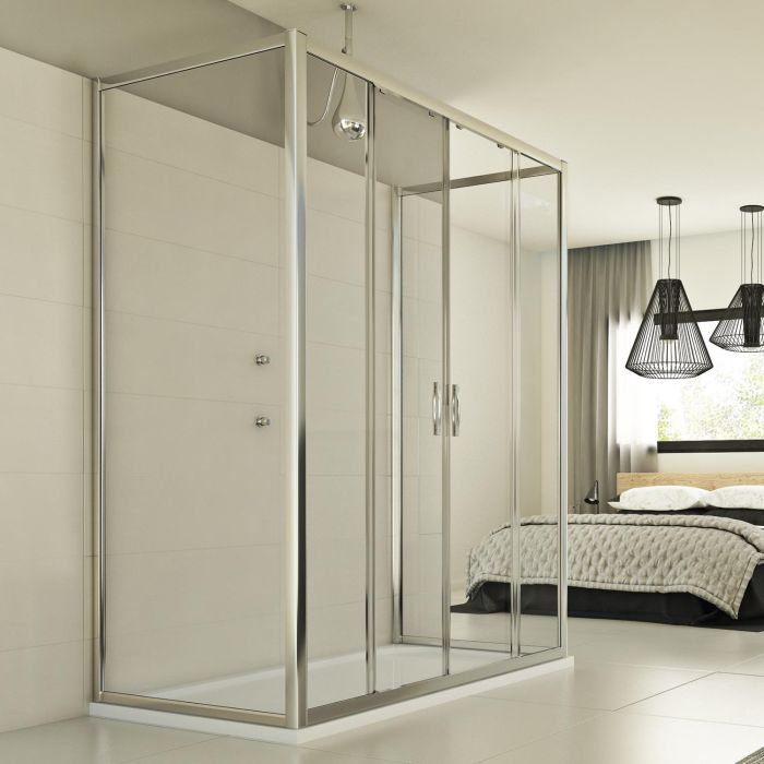 Box Doccia 3 lati 80x150x80 CM H198 trasparente mod. Young Trio 2 Ante